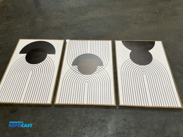 Lot 2-93808 - Lot of (3) 30”x46”x1.5” wooden framed abstract art decorative pictures