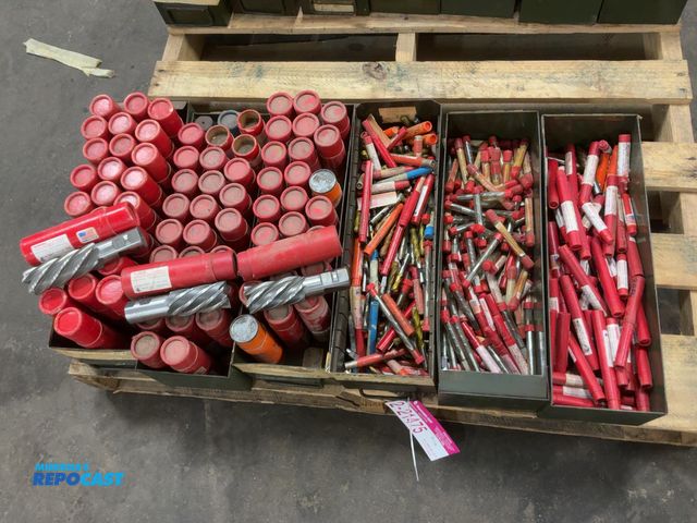 Lot 2-21475 - (6) Metal Bins of End Mills, all appear new/unused, approx. 1/4" to 1-1/2" diameter range, High Spee...