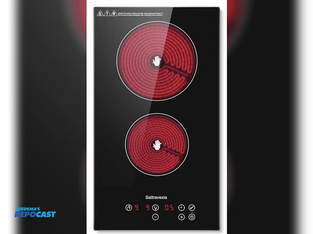 Lot 2-60391 - New Brand New Saitravexia SC-92V, 12-inch, 220V-240V, 2-burner radiant electric cooktop featuring ce...