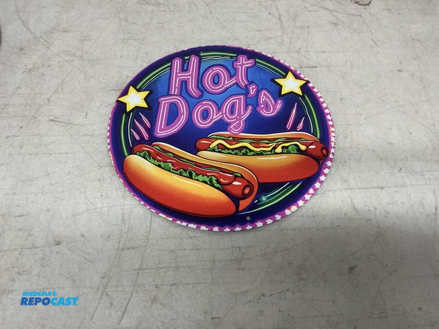 Lot 2-60475 - 1 New Metal Sign Hot dogs tin sign 7.75” diameter.