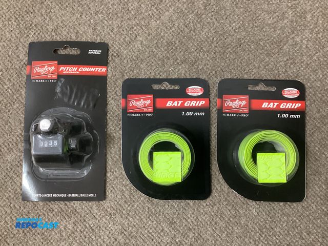 Lot 2-76433 - New Rawlings baseball pitching counter and two bat grip tapes for baseball and softball bats. Premiu...