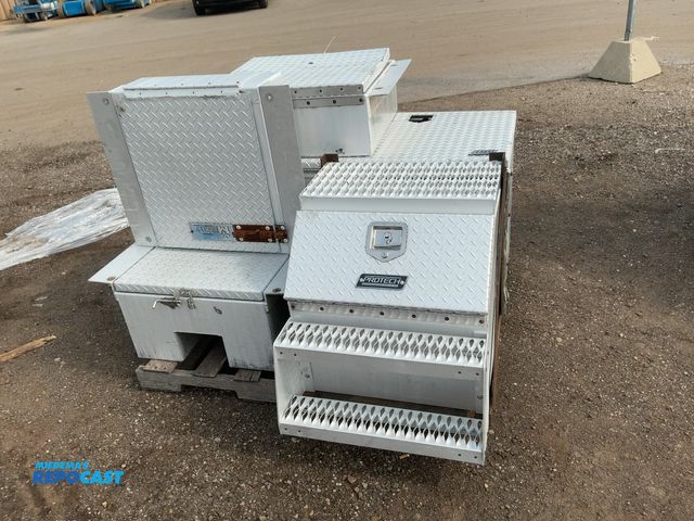 Lot 2-11311 - Lot of (5) Used Aluminum Tool Boxes, includes Protech 24" Wide Saddle Toolbox with Steps and Metal B...