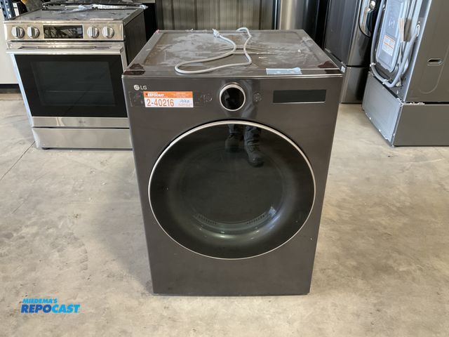Lot 2-40216 - Scratch & Dent LG DLGX6501B Vented Stackable SMART Gas Dryer in Black Steel with TurboSteam and AI S...