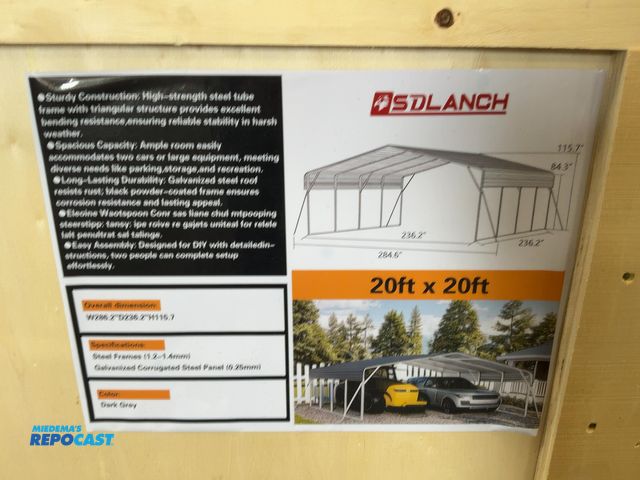 Lot 2-41178 - New SDLANCH 20’x20’ Steel Carport, 236.2” wide x 236.2” deep x 115.7” tall overall, 84.3” Sidewall H...