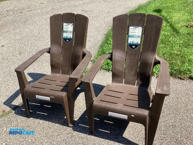 Lot 2-76580 - Two new Gracious Living Contour Adirondack Chairs. 350lb weight capacity. Brown
