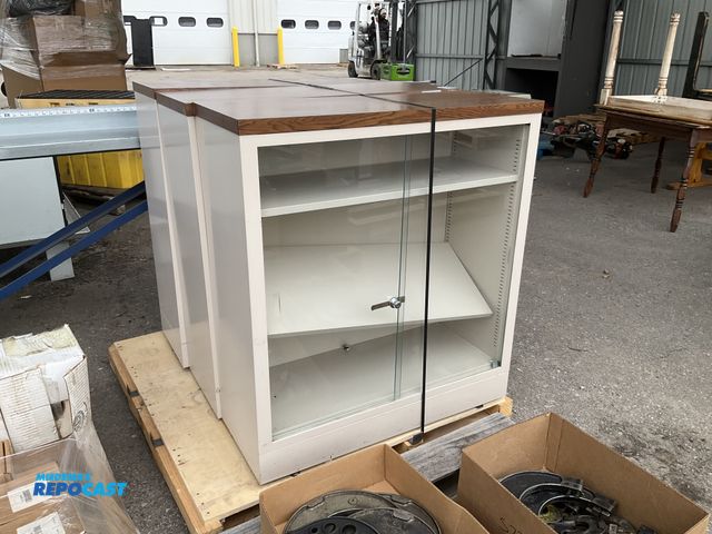 Lot 2-60810 - Lot of (3) Cabinets, Steel frame with Glass sliding doors, 36x14x40, used condition