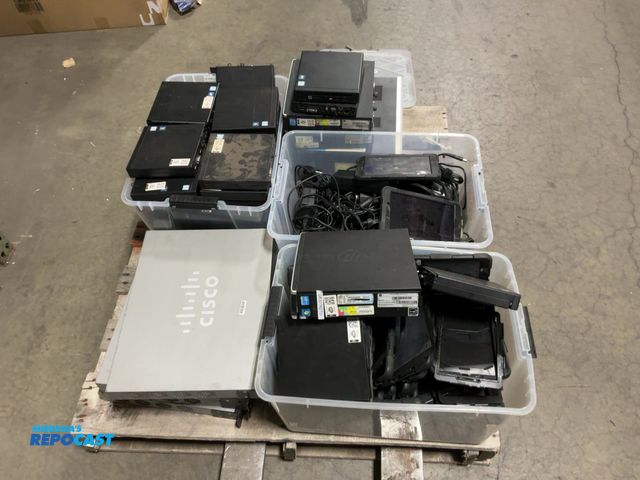 Lot 2-62484 - Skid of tablets, misc. cords, Ethernet switches, computers, etc.