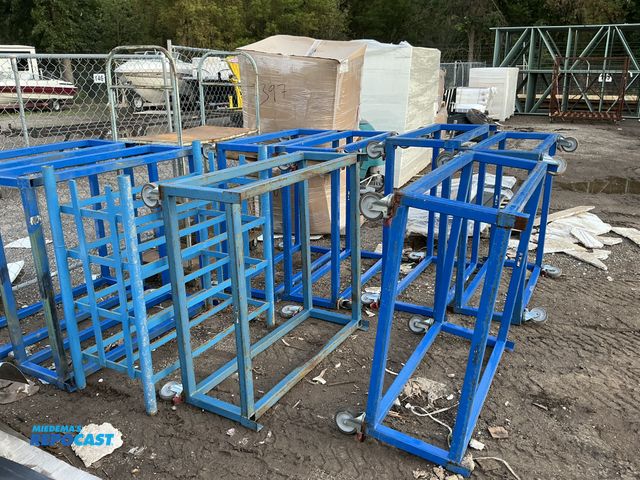 Lot 2-27655 - (8) metal material handling carts with wheels one rack