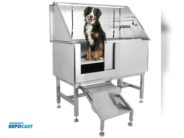 Lot 2-93582 - Pet Dog Grooming Bathing Station, Professional Stainless Steel Dog Grooming Tub w/Removable Ramp, St...