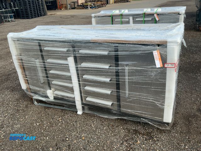 Lot 2-40981 - New Chery Industrial 7' 10-Drawer Steel Workbench, Stainless Steel Top, Cabinet Doors, and Drawer Fr...