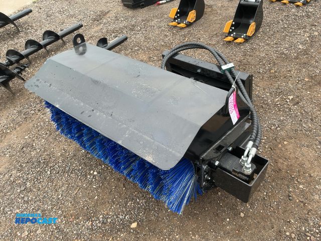 Lot 2-20359 - New SDLANCH 36" Broom Mini Skid Steer Attachment, Manual Angle, Poly/Metal Bristles, has hydraulic h...