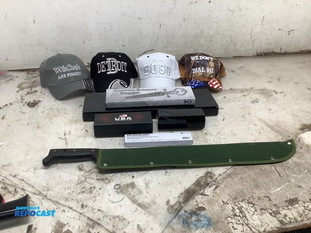 Lot 2-18445 - lot includes: Knives, Daggers, Machete, &amp; Ballcaps