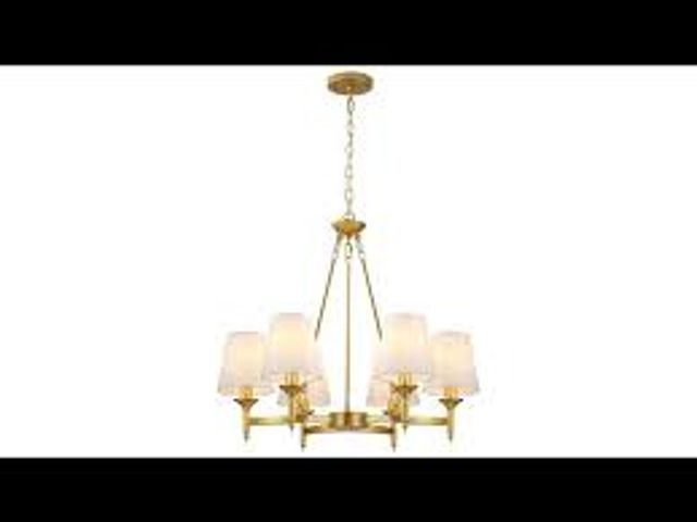 Lot 2-19289 - Gold Chandelier with White Shades, 6-Light Modern Farmhouse Chandeliers for Dining Room, Rustic Roun...
