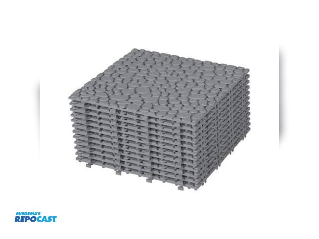 Lot 2-33633 - 60 gray plastic interlocking tiles 12" x 12" square tiles pebble stone pattern