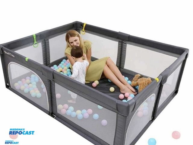 Lot 2-34962 - New Qualitime Baby Playpen Dark Gray 180cm x 200cm brand new