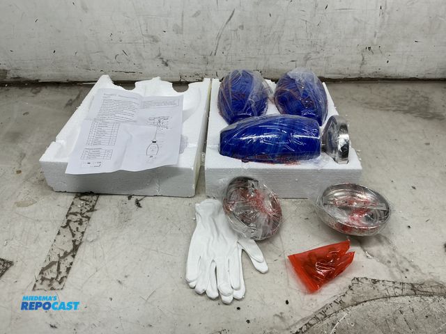 Lot 2-24384 - (3) blue glass light fixtures
