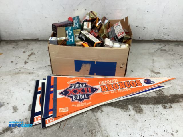 Lot 2-35294 - Box of Assorted Golf Balls and (7) Assorted Pennants for Denver Broncos and Detroit Tigers