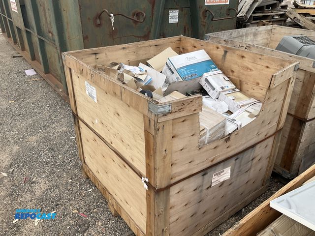 Lot 2-27293 - Wooden crate filled with various lights and light fixtures
