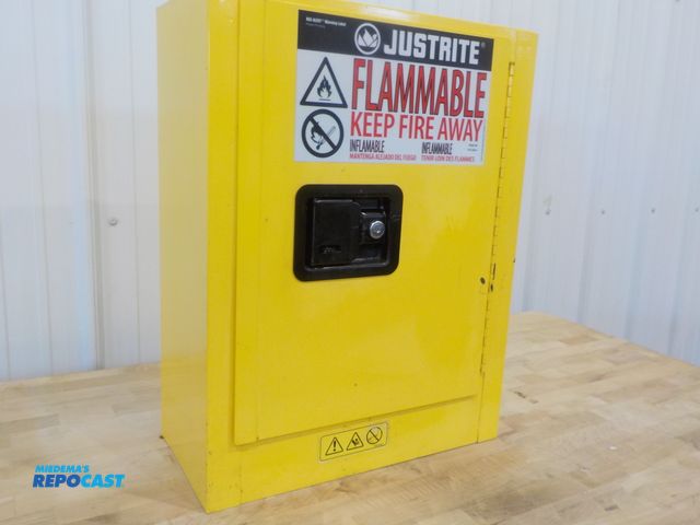 Lot 2-34208 - JustRite flamable liquid storage cabinet. Two gallon capacity. One adjustable shelf. 17" w x 8" d x ...