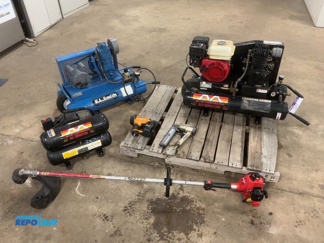 Lot 2-33407 - Lot of Assorted Tools including (1) EL Smith Electric Air Compressor, 1.5hp 115 volt, Turns On and B...