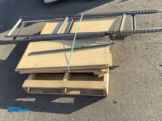 Lot 2-75159 - Light weight pallet rack kit, 8' tall x 4' wide and 24" deep, 5 shelves, wood boards for decks, very...