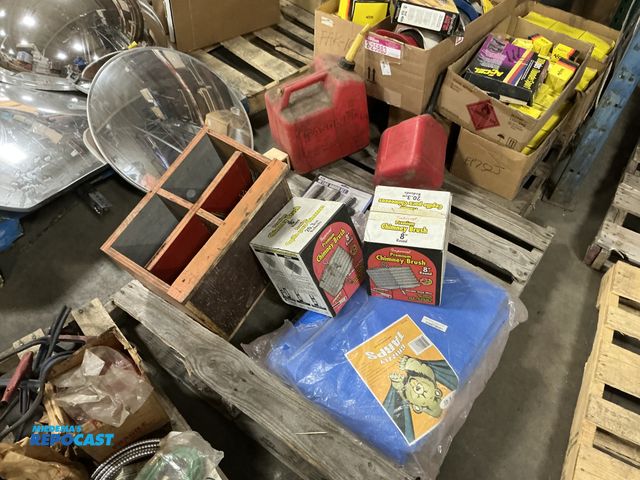 Lot 2-25255 - Skid Lot of Various Parts, Personal Equipment and Tools, Various Gasoline Containers, 5 1/4 Gallons,...