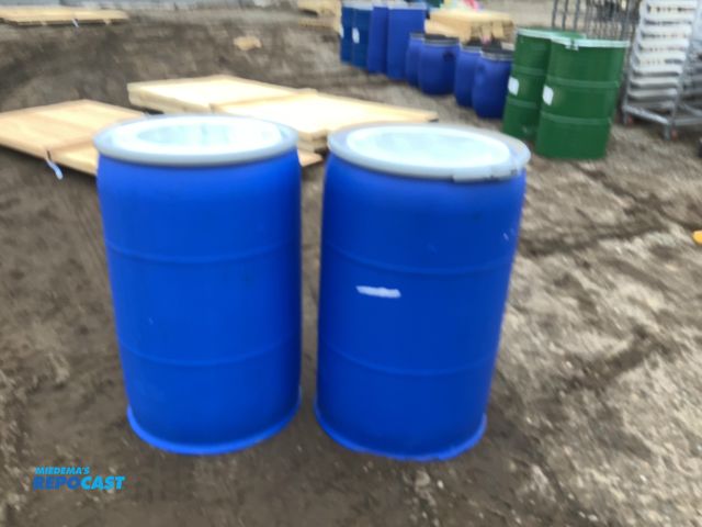 Lot 2-92548 - Lot of (2) 55gal. Blue Plastic Barrels w/ Removable lids and locking rings