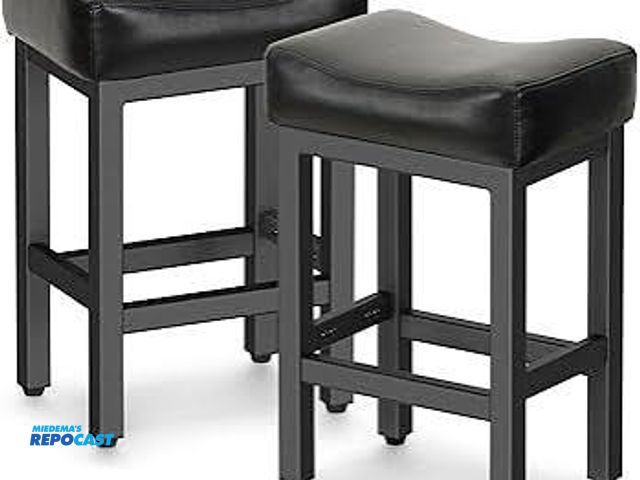 Lot 2-74089 - Black Chair Lot of (2) leather upholstered metal barstools