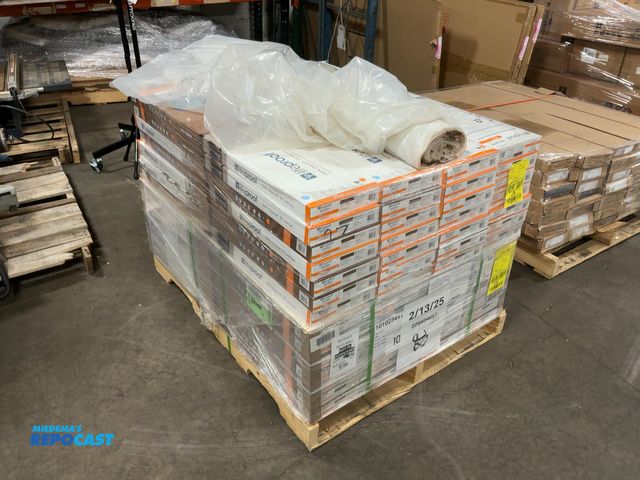 Lot 2-27840 - Skid of (56) Boxes of Lifeproof 1010 234 413 Butler Hickory Vinyl Flooring and (1) Roll of Plastic S...