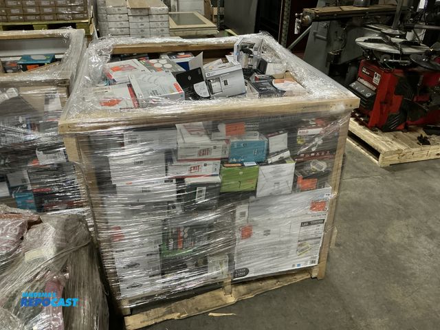 Lot 2-94780 - Large crate containing various styles of recessed light kits, LED lights, exit signs, and more