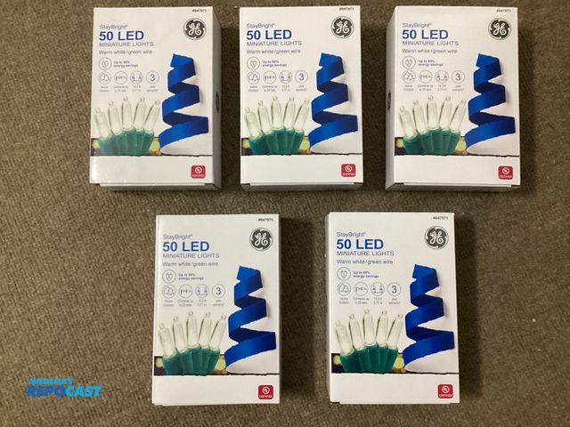 Lot 2-67341 - Five new boxes of GE StayBright 50 LED Miniature Christmas lights. Warm White/green wire. Up to 80% ...