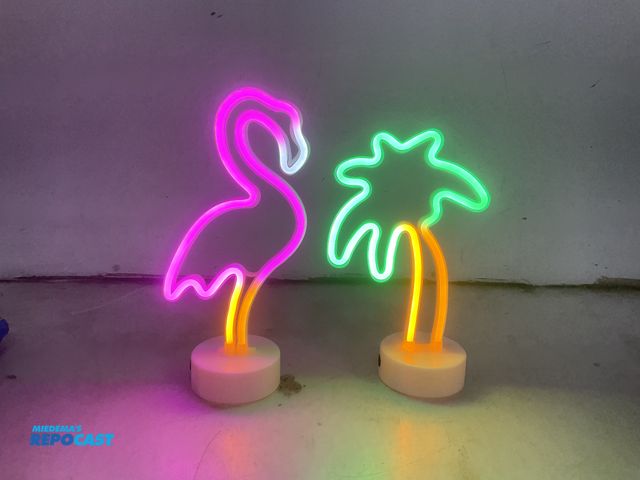 Lot 2-93883 - Lot of (2) LED light up figures including a palm tree and flamingo