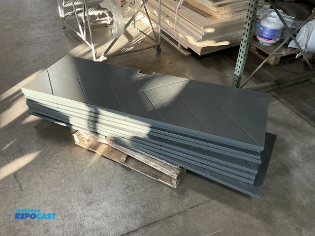 Lot 2-10593 - Lot of (10) gray wood RV doors - approx. 26.5” x 81” x 1.5” thick