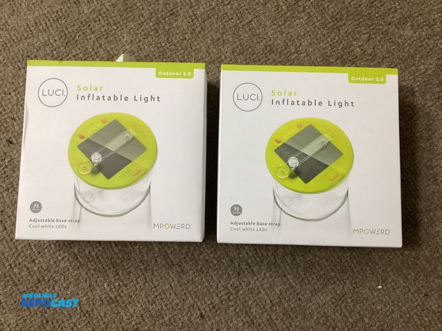 Lot 2-19163 - Two new LUCI Solar inflatable Lights. Adjustable base strap, 75 lm. Lasts up to 24 hours on a single...