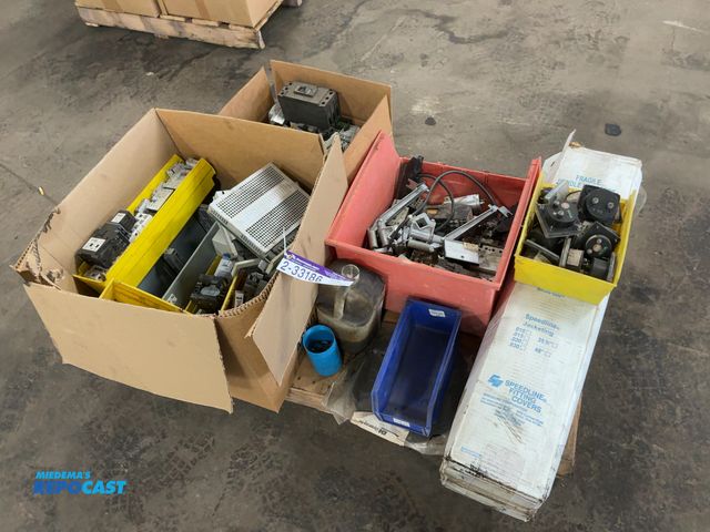 Lot 2-33186 - Skid of assorted items including misc. Industrial Electrical Components including circuit breakers, ...