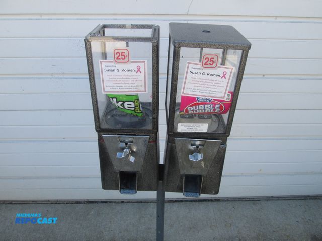 Lot 2-56964 - lot of (2) Gumball Machines on a stand