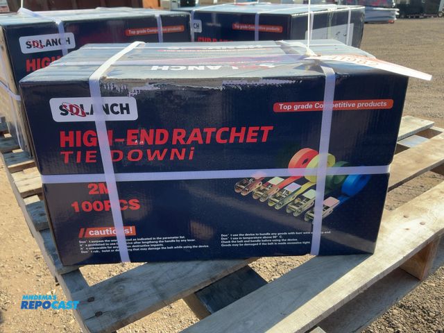 Lot 2-41982 - Lot of (100) New SDLANCH 1” Wide Straps with Ratchets Attached, 2 Meter Long, for looping around ite...