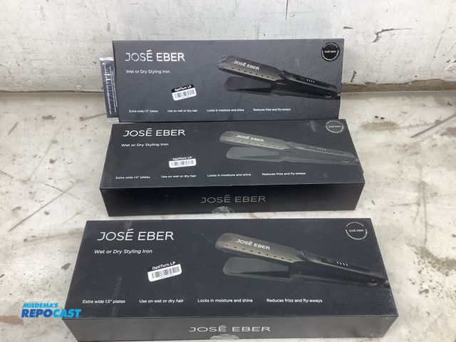 Lot 2-35989 - (3) Jose Eber wet or dry styling iron extra wide 1.5” plates