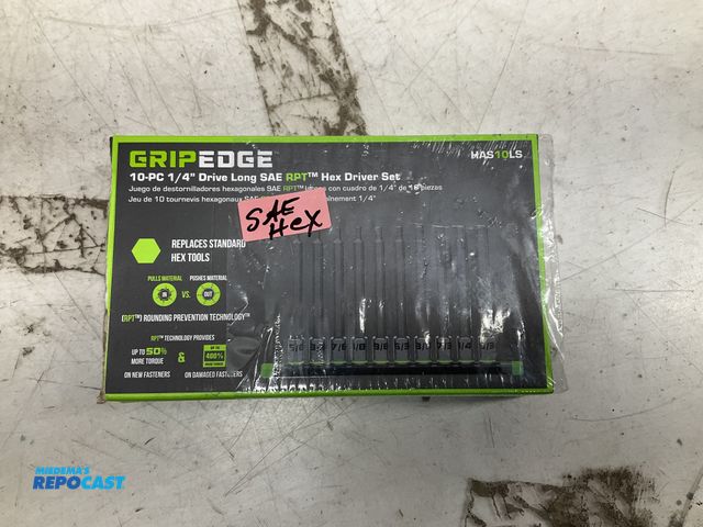 Lot 2-67954 - Grip Edge 10PCS 1/4” drive long SAE rpt hex driver set