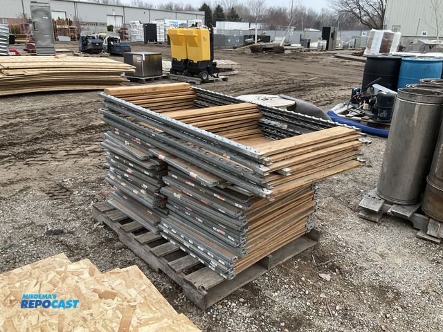 Lot 2-92323 - Shelving unit with 8 uprights approx. 30”x60” and about 60 shelves approx. 30”x23”