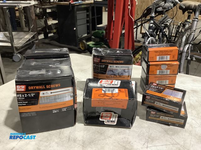 Lot 2-39475 - (3) 5lb Boxes of Grip Rite #8 x 2 1/2” Drywall Screws, (1) 5lb Box of Grip Rite #9 x 2 1/2” Drywall ...