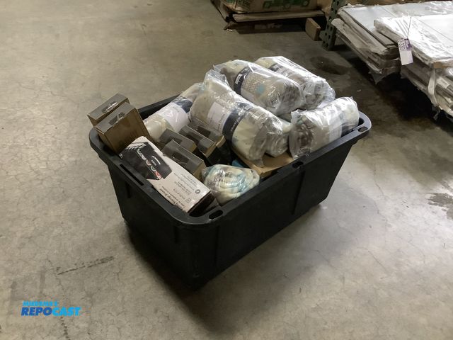Lot 2-23101 - Plastic storage bin of miscellaneous items including: intec inflatable lounger tube tube, perlesmith...