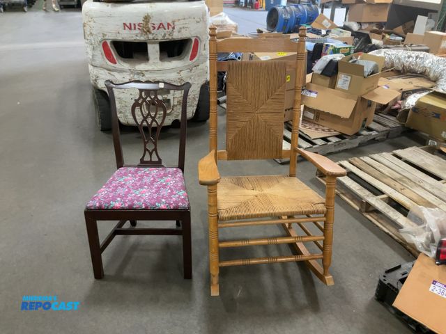 Lot 2-18544 - (1) Wood and Wicker Rocking Chair and (1) Wooden Cushioned Dining Chair