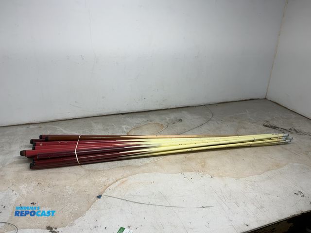Lot 2-69277 - (20) used pool sticks with new tips (red and tan)