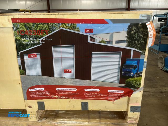 Lot 2-40747 - New SDLANCH 42’ x 30’ Triple Garage Metal Shed, Wine Red, NO DOORS INCLUDED, 1.5 MM Steel Frame, 0.3...