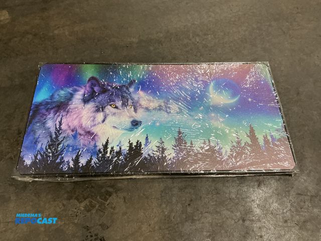 Lot 2-93816 - 58”x29”x1” black wooden framed wolf decorative picture