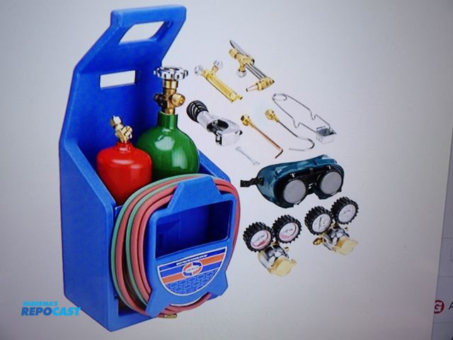 Lot 2-53208 - new in box welding and cutting kit - acetylene, CGA200, kit includes carrying stand, flint lighter, ...