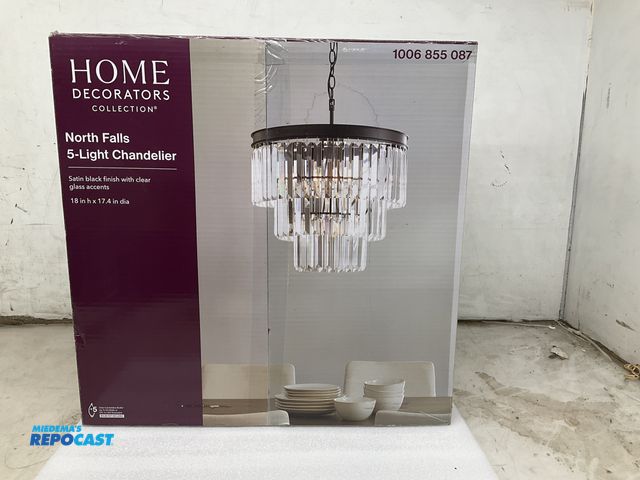 Lot 2-60946 - New Home Decorators Collection, item# 1006-855-087 North Falls 5-light chandelier.  (18” height x 17...