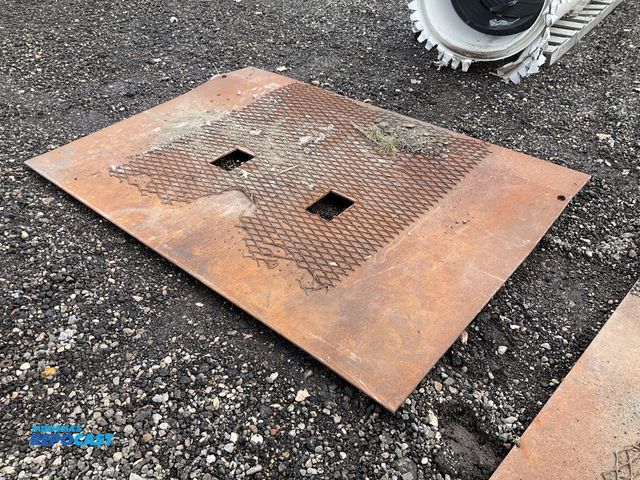 Lot 2-41639 - Homemade steel dock plate approx 3/8” thick x 80”W x 56-1/2”L, plate is bent down in the middle, use...