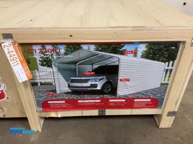 Lot 2-44911 - New SDLANCH 12’x20’ Metal Carport with Enclosed Sidewalls, Cream Color, 141.7” wide x 236.2” deep x ...